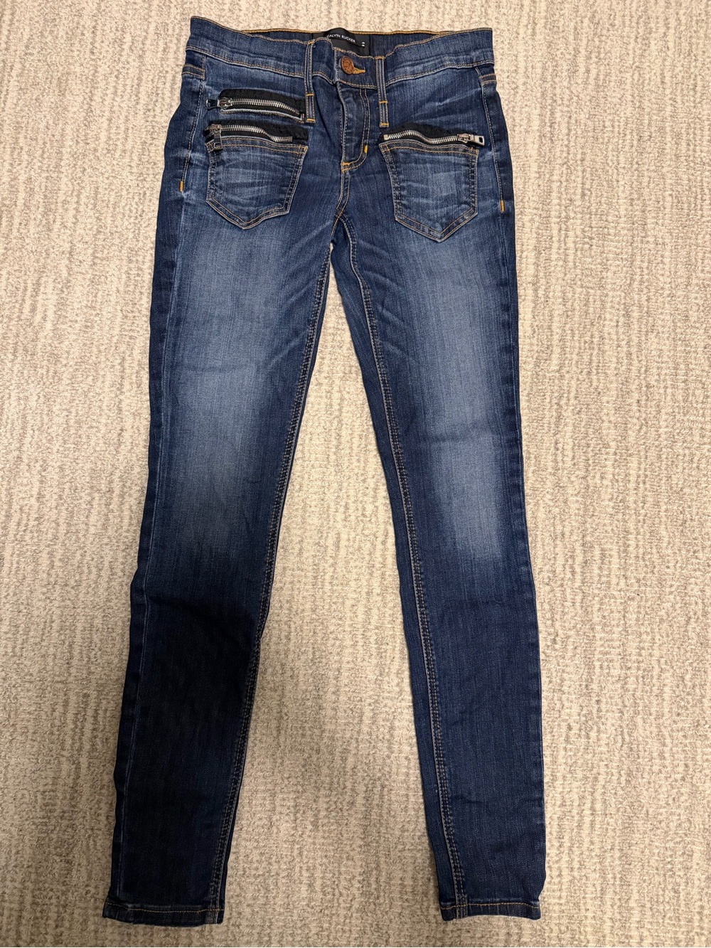 Dark Indigo Women's Skinny Jeans with Front Zip Pocket Accents